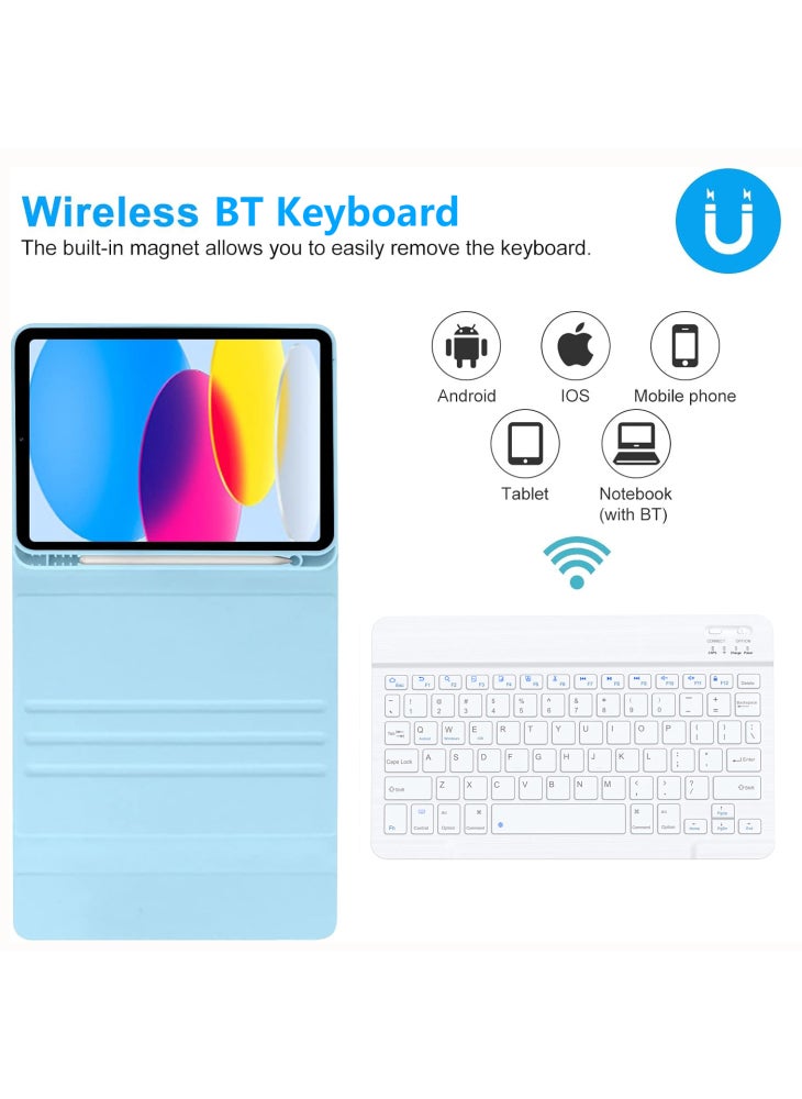 Leather Case for iPad Air 11 (2025) (2024)/iPad Air (2022) (2020) Bluetooth-Compatible Keyboard Stand Cover - Sky Blue - Image 4